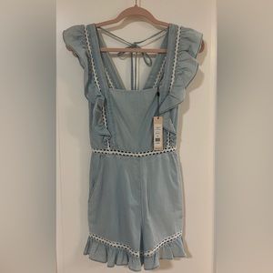 NWT BCBGeneration Ruffle Light Wash Romper, Size 0